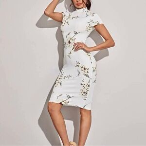 Shein white floral dress knee lenght bodycon size M BRAND NEW*